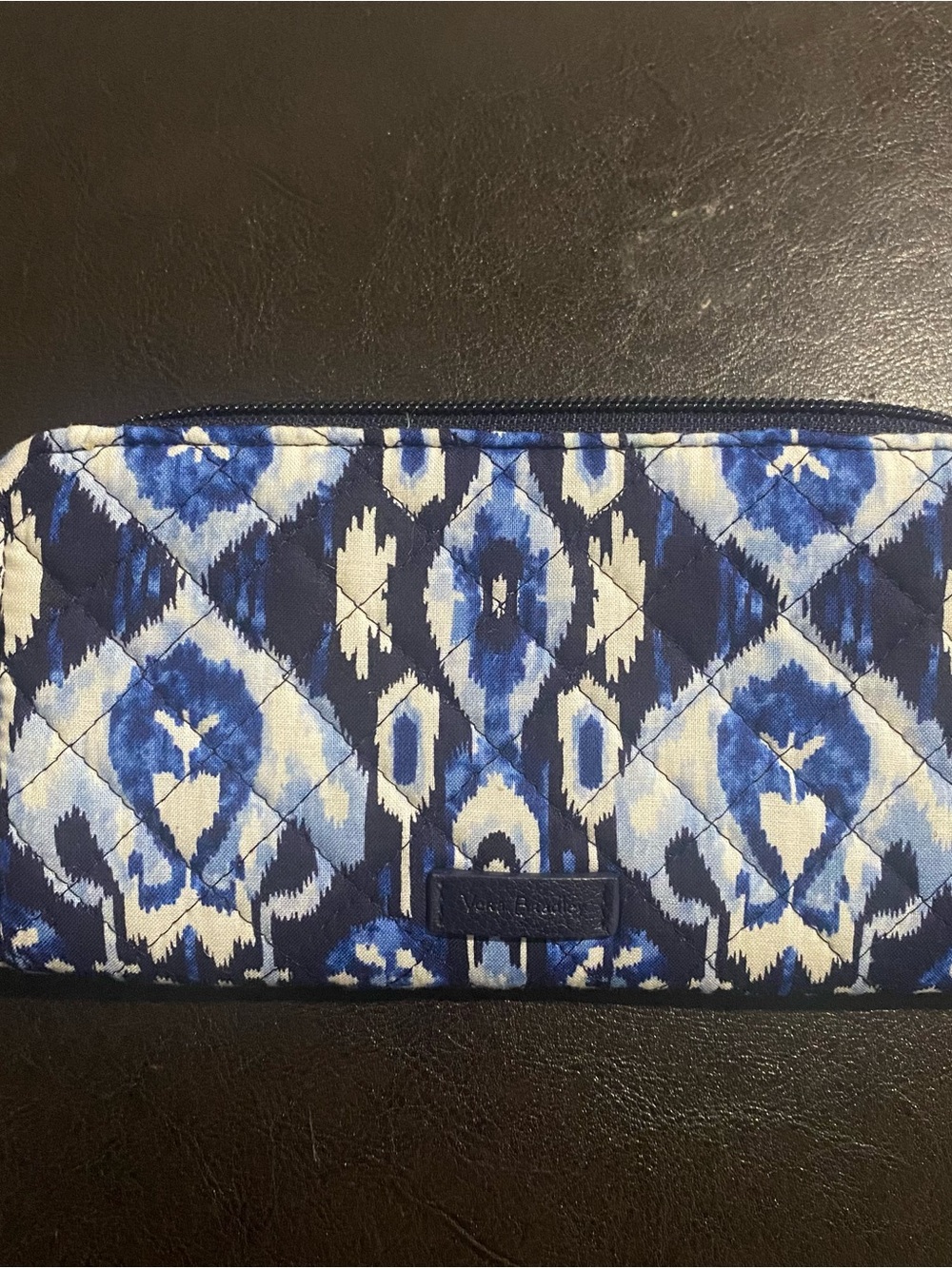 Vera Bradley Navy and Light Blue Ikat Quilted Wallet RFID Blocking
